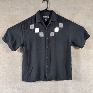 Nat Nast Mens Silk Camp Shirt Black‎ Geometric Diamond Embroidered Large